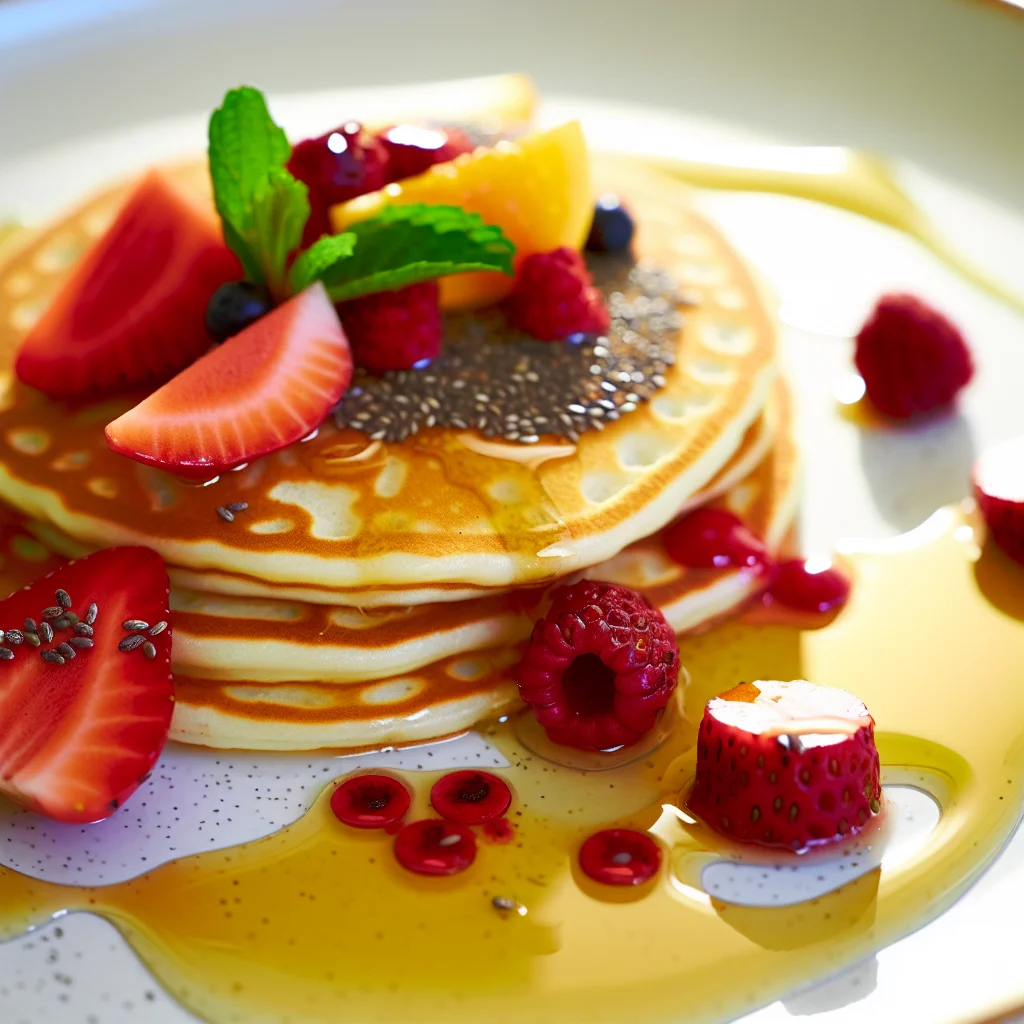Pancakes Aériennes aux Fruits Rouges et Graines de Chia