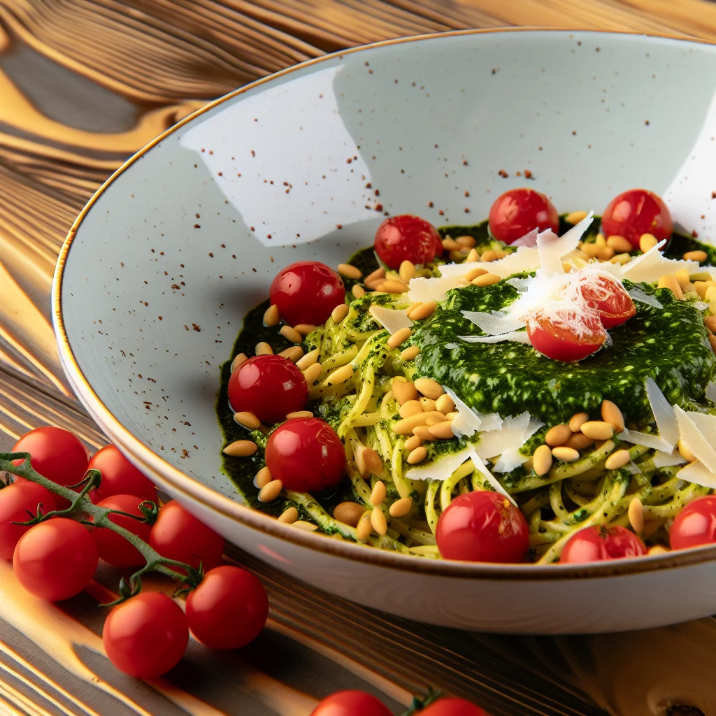 Pâtes à la Sauce Pesto Maison et Tomates Cerises Rôties