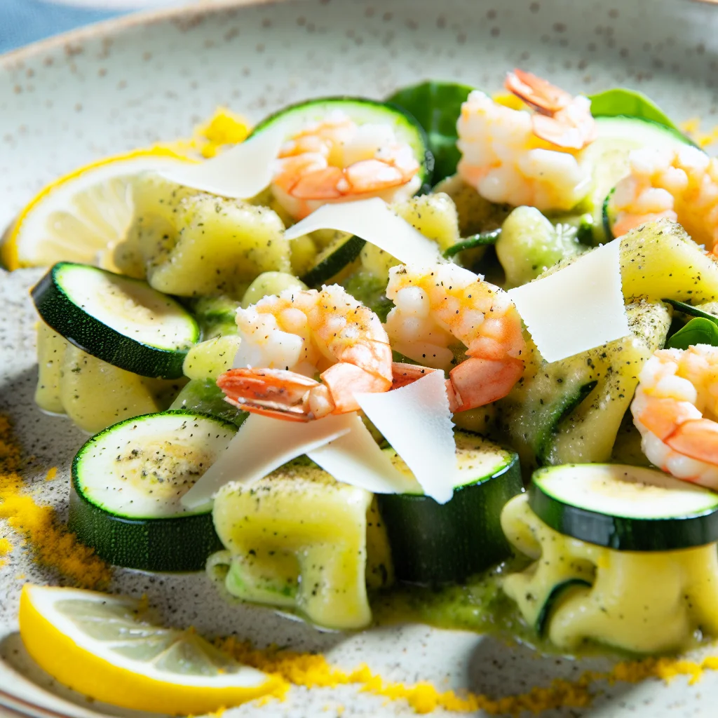 Pâtes al Limone avec Crevettes et Zucchini