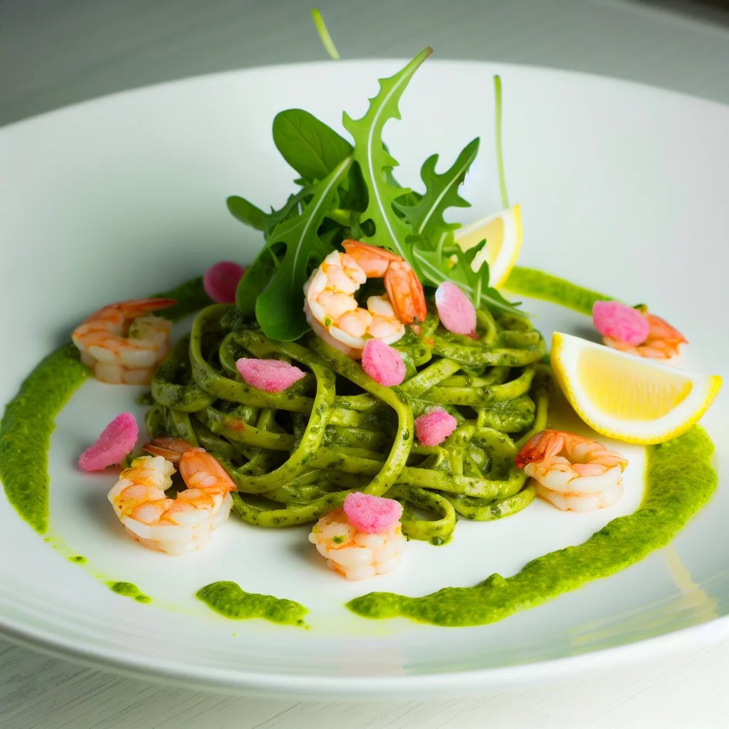 Pâtes au Pesto de Roquette et Crevettes Sautées