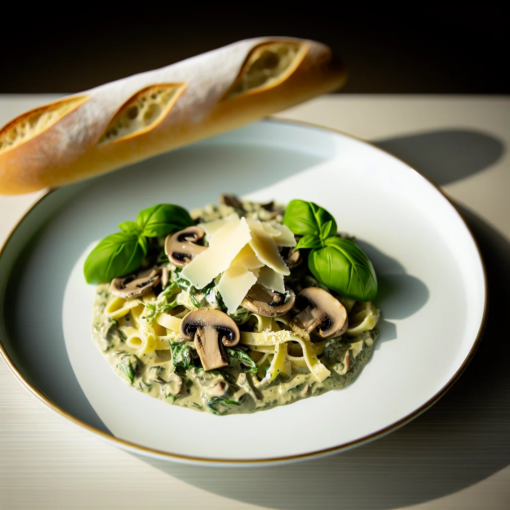 Pâtes crémeuses aux champignons et épinards
