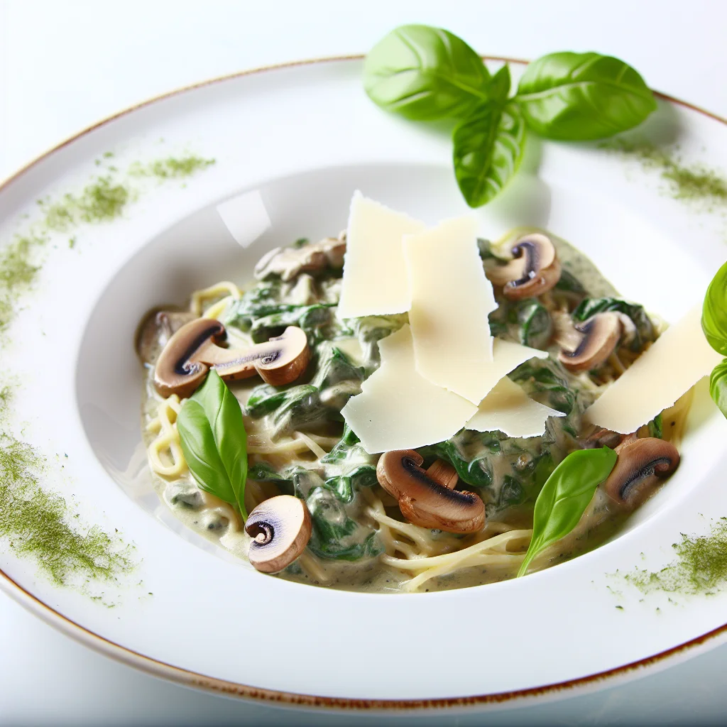 Pâtes crémeuses aux champignons et épinards
