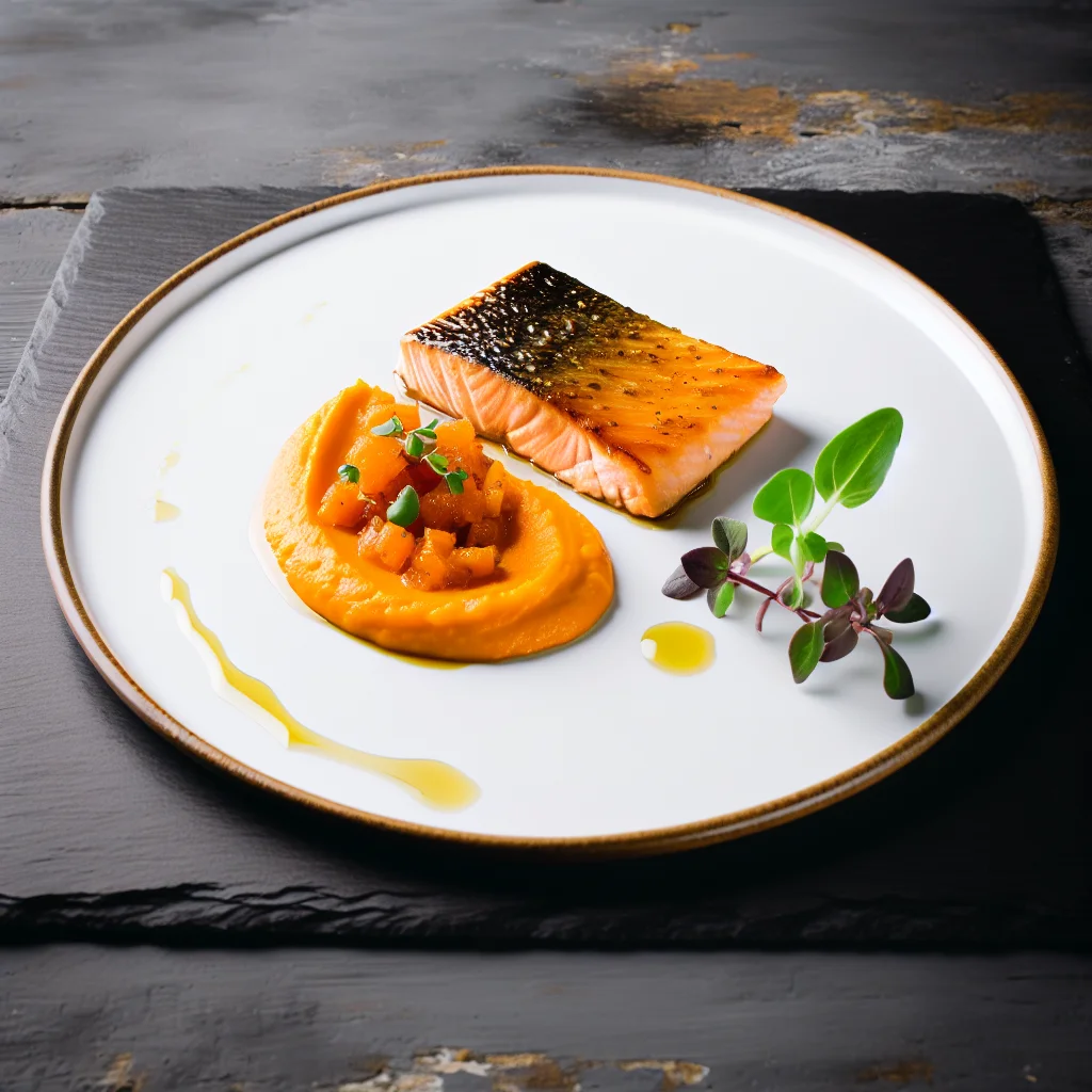 Pavé de saumon glacé au miel et sa purée de patates douces épicée