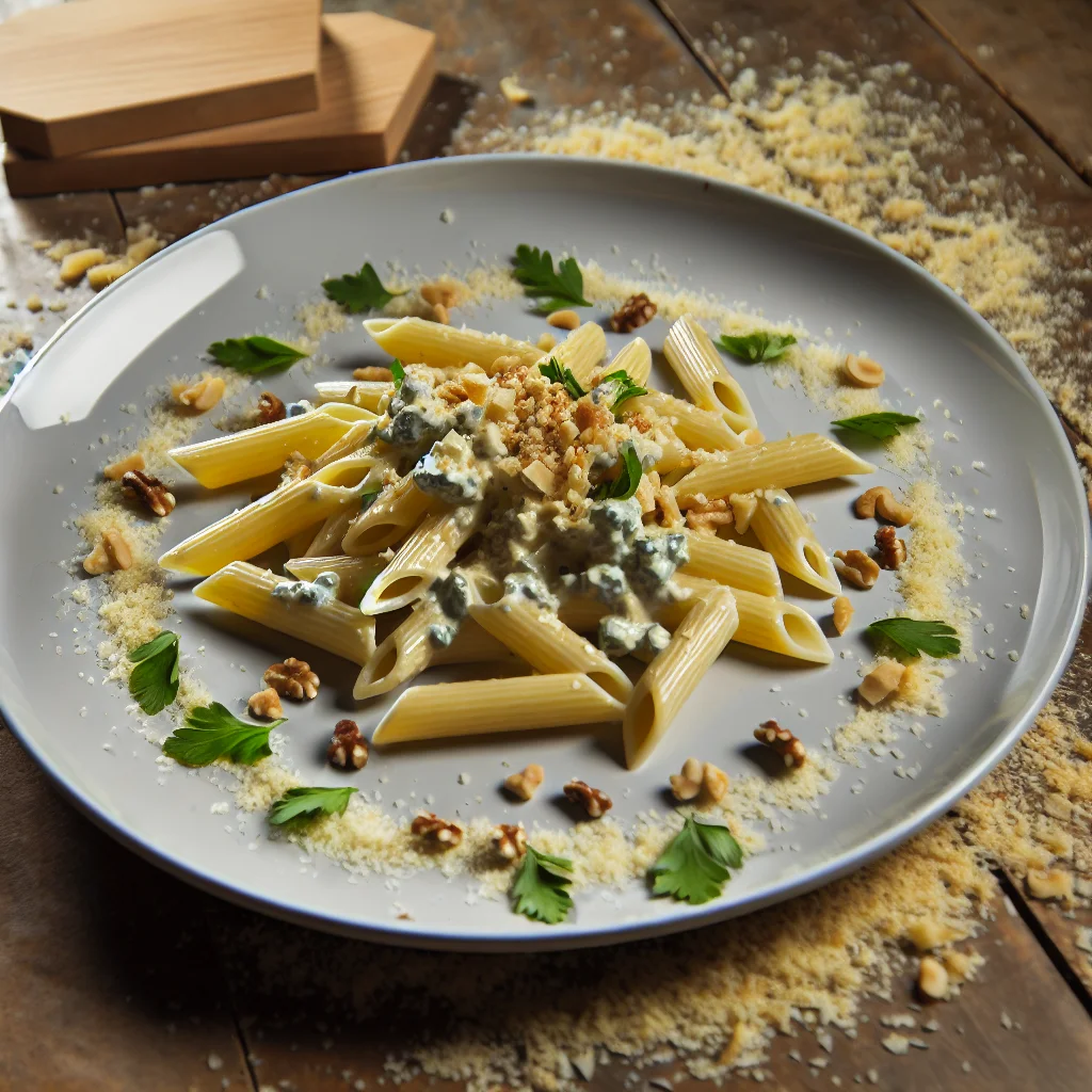 Penne à la sauce crémeuse de gorgonzola et noix