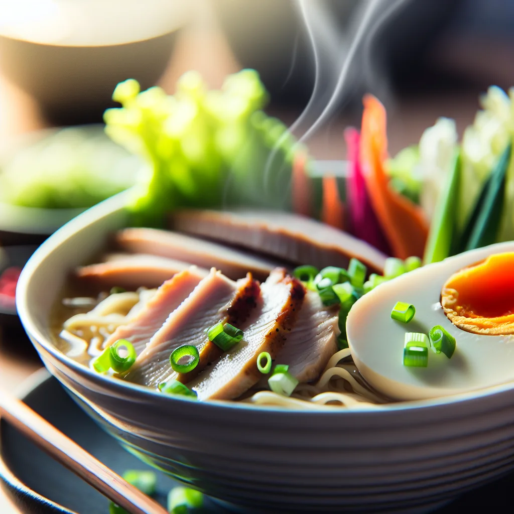 Ramen au poulet et légumes croquants