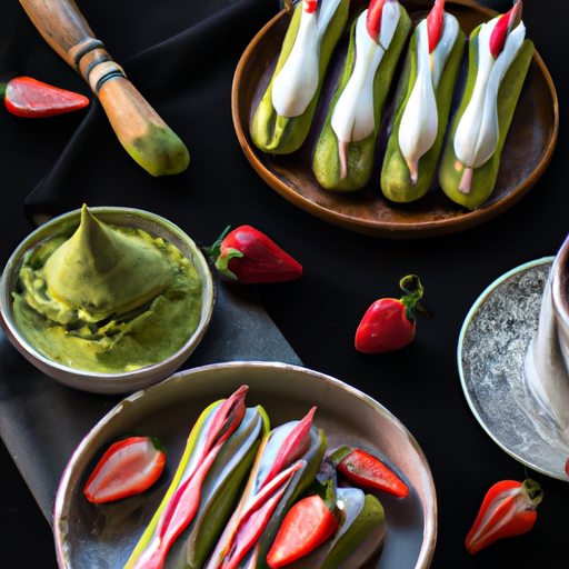 Éclairs au thé matcha et aux fraises