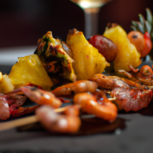 Brochettes de crevettes safranées aux fruits exotiques