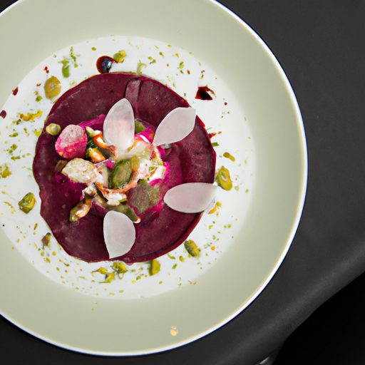 Carpaccio de betteraves au chèvre frais et pistaches