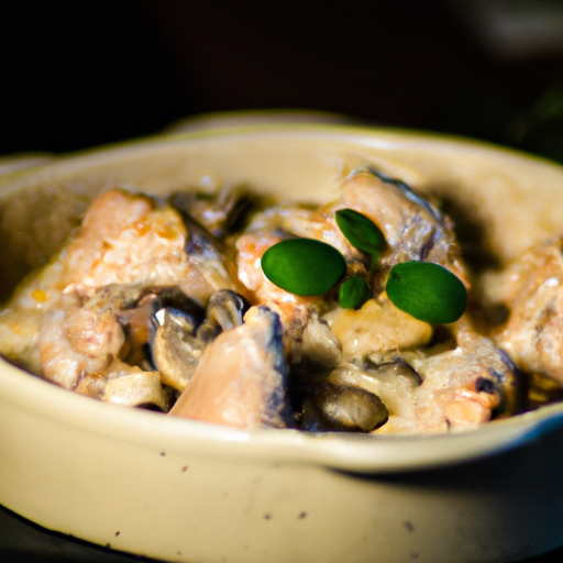 Cassolette de poulet à la crème d'estragon et champignons sauvages
