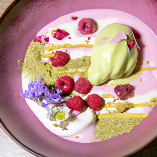 Crème glacée au thé matcha et aux framboises