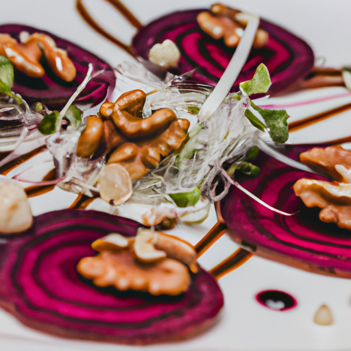 Carpaccio de betteraves aux noix de pécan caramélisées