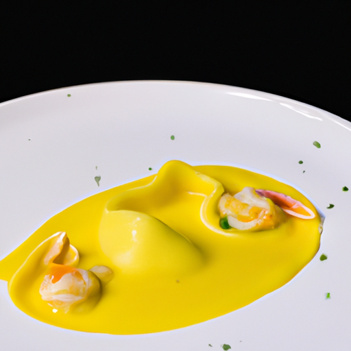 Ravioles de gambas au beurre de safran