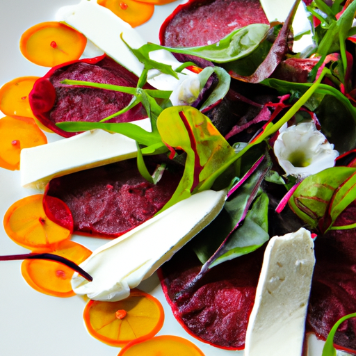 Carpaccio de betteraves colorées à l'orange et au fromage de chèvre