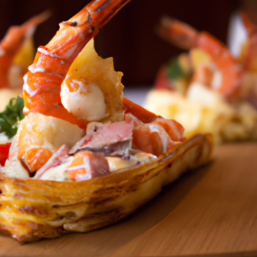Étoile de saumon et crevettes en croûte croustillante