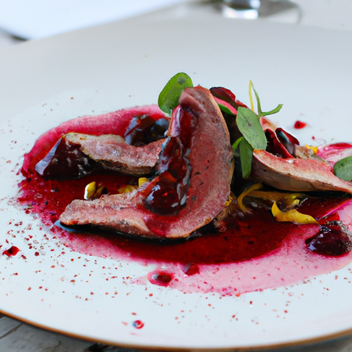 Magret de canard aux fruits rouges et sauce au vin rouge