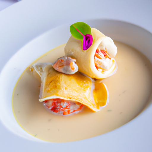 Ravioles de homard gratinées à la bisque de crustacés