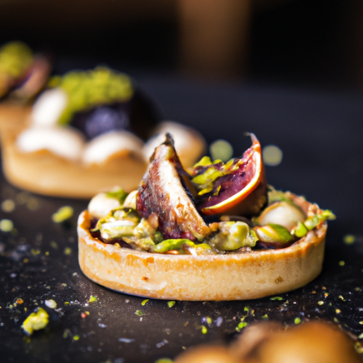 Tartelettes au foie gras, figues rôties et éclats de pistaches