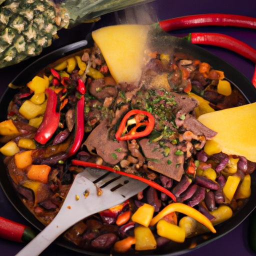 Chili con carne épicé aux haricots noirs et à l'ananas