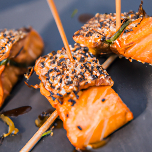 Brochettes de saumon mariné au sirop d'érable et sésame