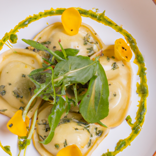 Raviolis de patate douce au pesto de roquette