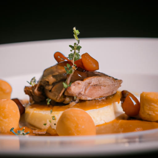 Cassolette de canard confit aux airelles et polenta croustillante
