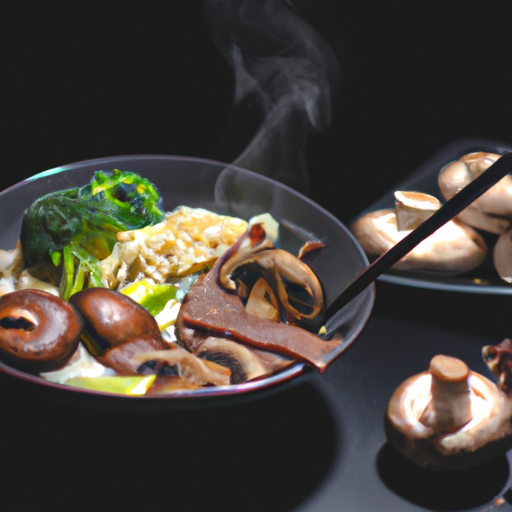 Ramen au canard laqué et champignons sautés