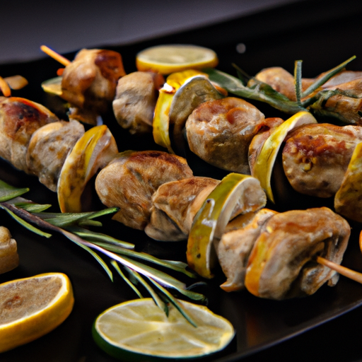Brochettes de poulet au citron confit et aux amandes grillées