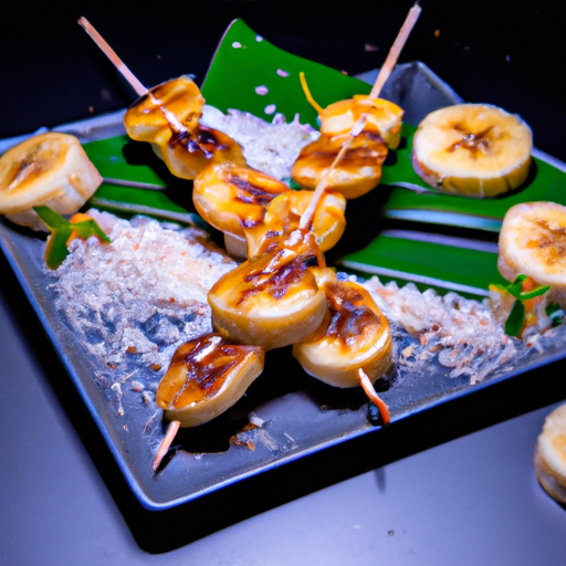 Brochettes de bananes caramélisées à la crème de coco