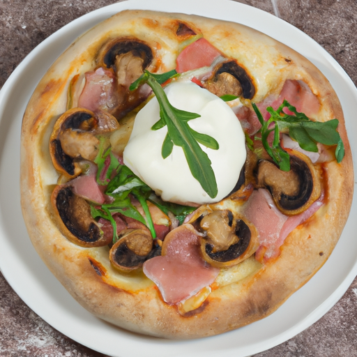 Pizza soufflée au jambon et aux champignons