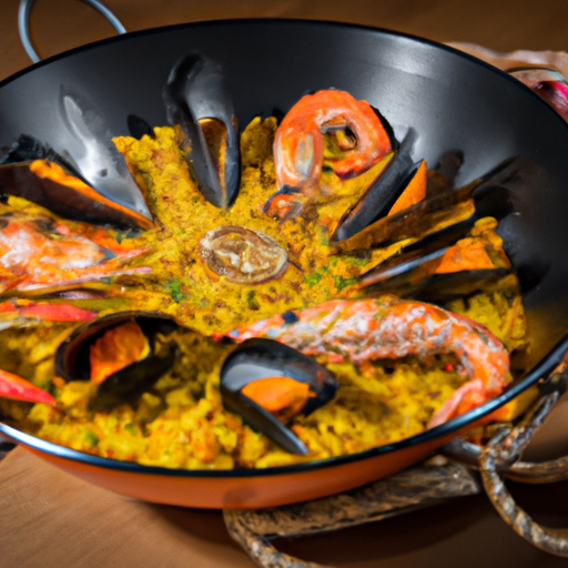 Paella de la mer à la mangue et au safran