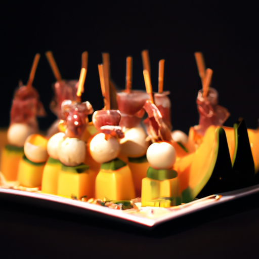 Brochettes de melon, jambon de Parme et mozzarella