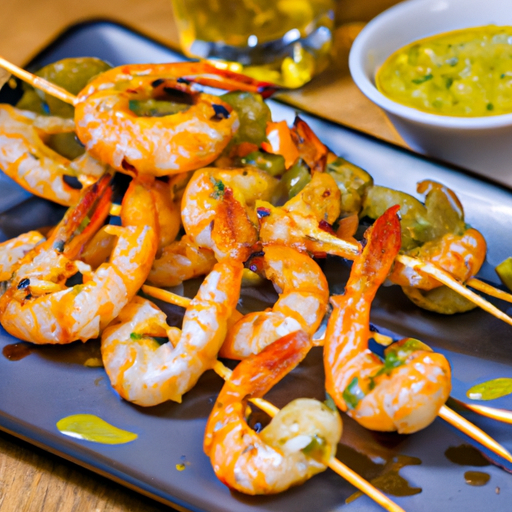 Brochettes de crevettes à la citronnelle et sauce cacahuète
