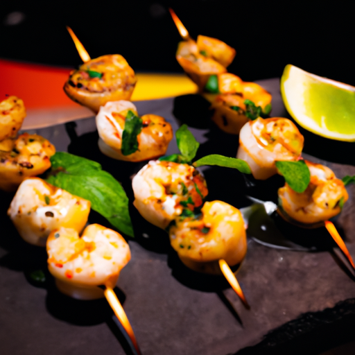 Brochettes de crevettes marinées au lait de coco et citron vert
