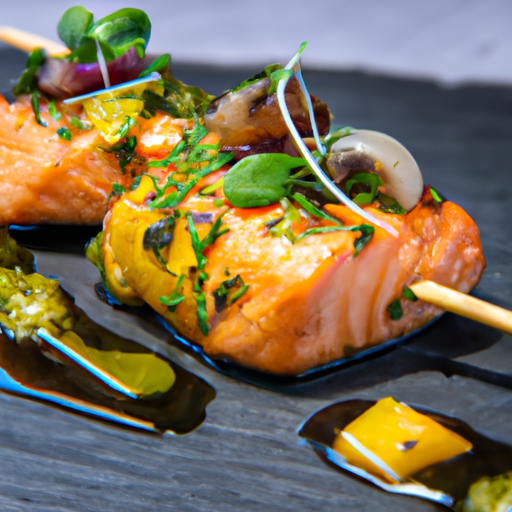 Brochettes de saumon mariné à la menthe et à la grenade