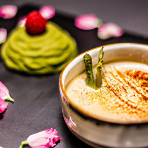 Crème brûlée au thé matcha et aux framboises