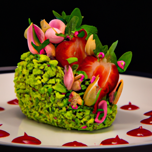 Dôme de fraises au basilic et éclats de pistaches