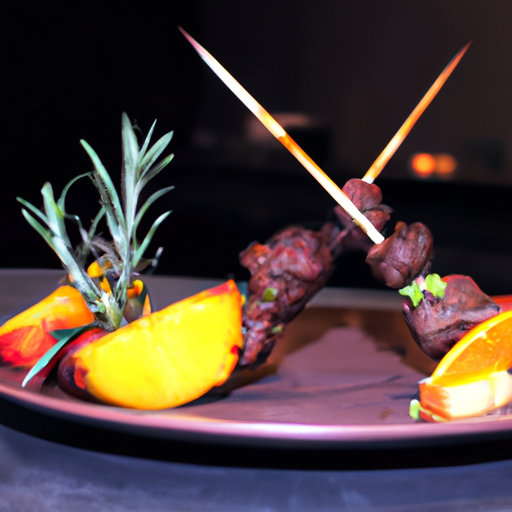 Brochettes de canard laqué aux fruits exotiques