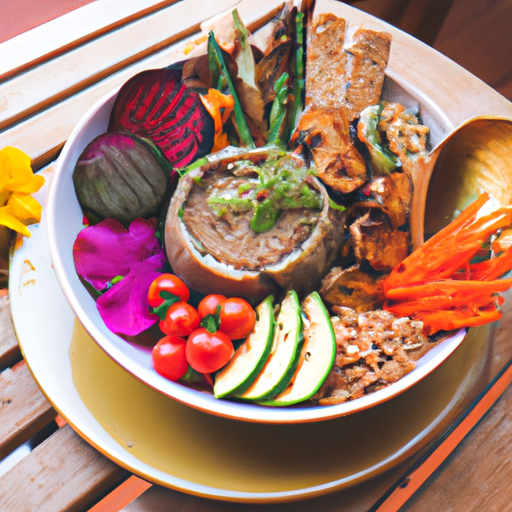 Buddha Bowl arc-en-ciel aux légumes rôtis et houmous