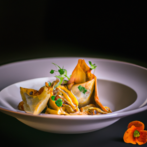 Raviolis croustillants au confit de canard et sauce aux airelles