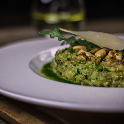 Risotto au pesto de roquette et noisettes grillées