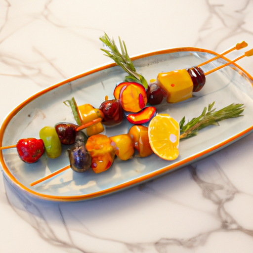 Brochettes de fruits caramélisés au miel de lavande