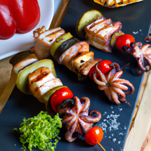 Brochettes de poulpe mariné à la méditerranéenne