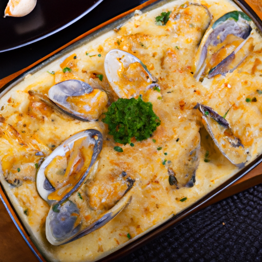 Cassolette de moules gratinées aux échalotes confites