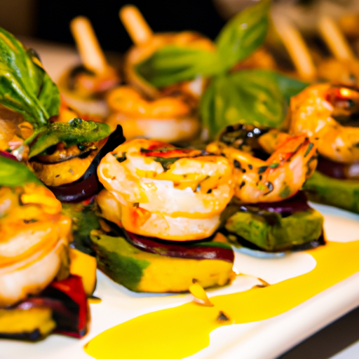 Brochettes de crevettes à la mangue et basilic