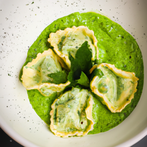 Raviolis croustillants au pesto de roquette