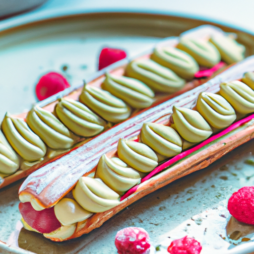 Éclairs au thé matcha et framboises fraîches