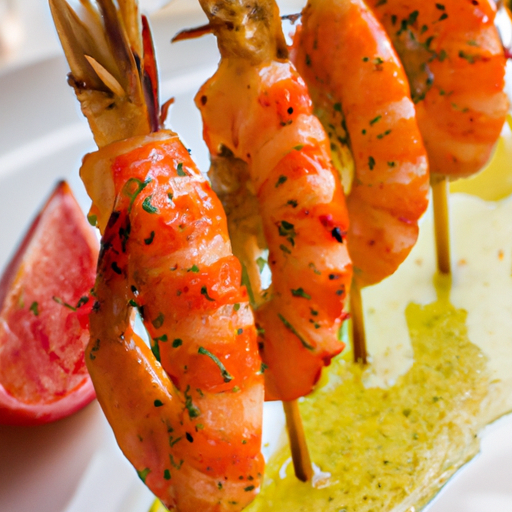 Brochettes de crevettes glacées au sirop d'agrumes
