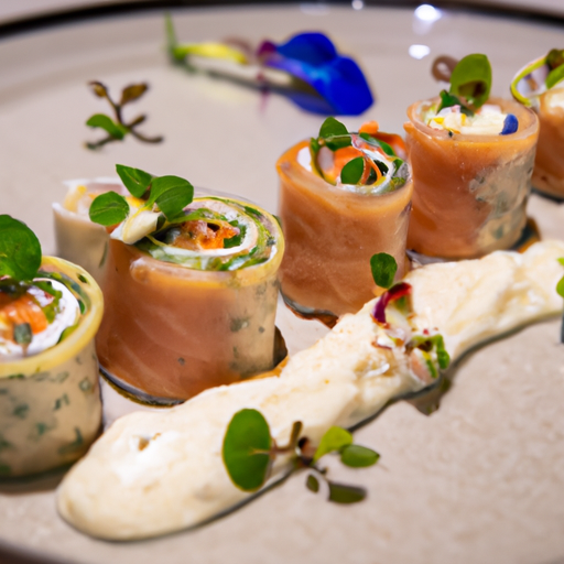 Roulés de saumon aux asperges vertes et chantilly à l'aneth