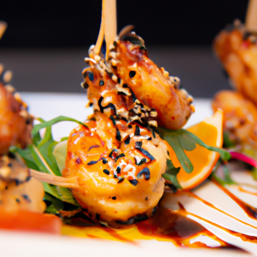 Brochettes de crevettes croustillantes au sésame et à la mandarine