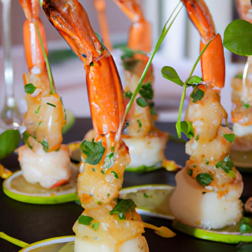 Brochettes de crevettes marinées au lait de coco et citron vert